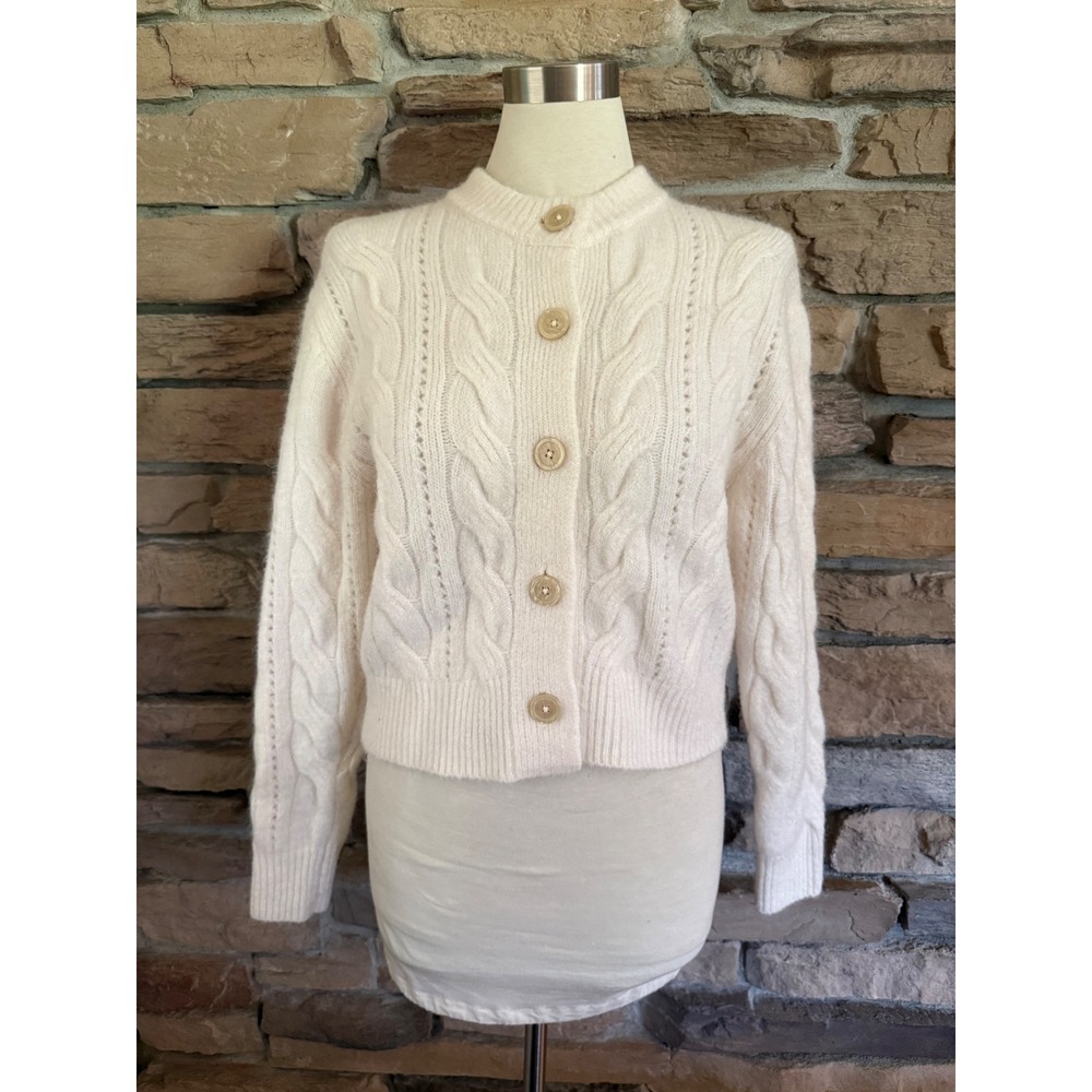 Future Collective Reese Blutstein Cream Mohair Wool Cable Knit Crop Cardigan XS